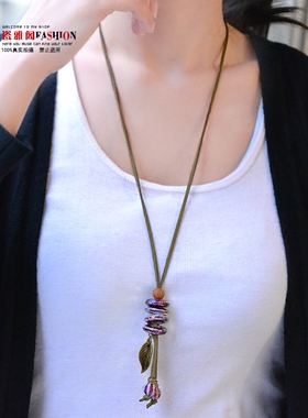 陶瓷森系文艺风串珠长款毛衣链