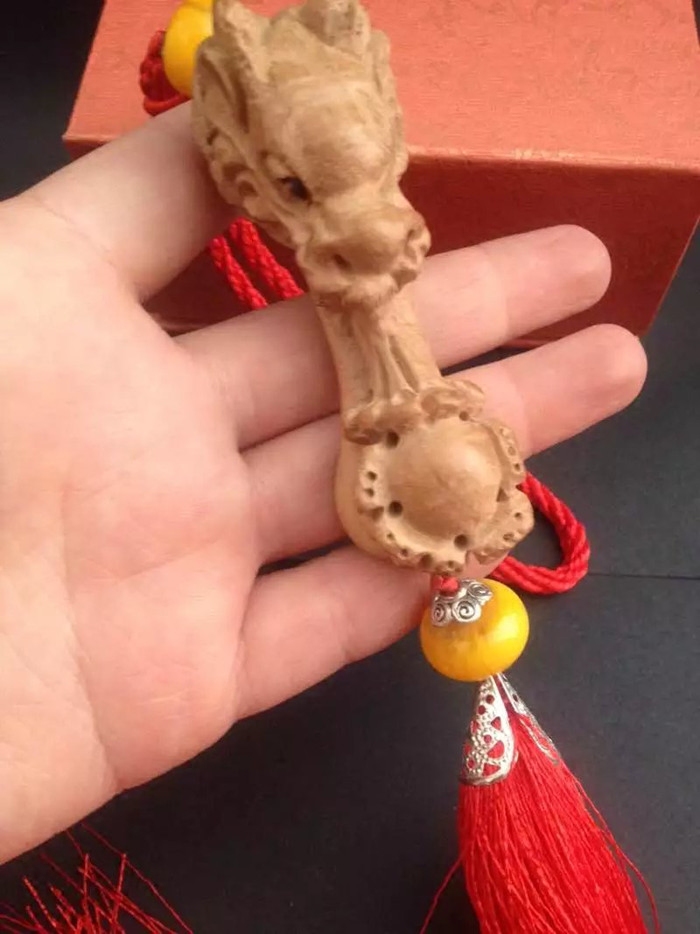 手工雕刻正宗桃木龙头如意汽车挂件手把件家居饰品