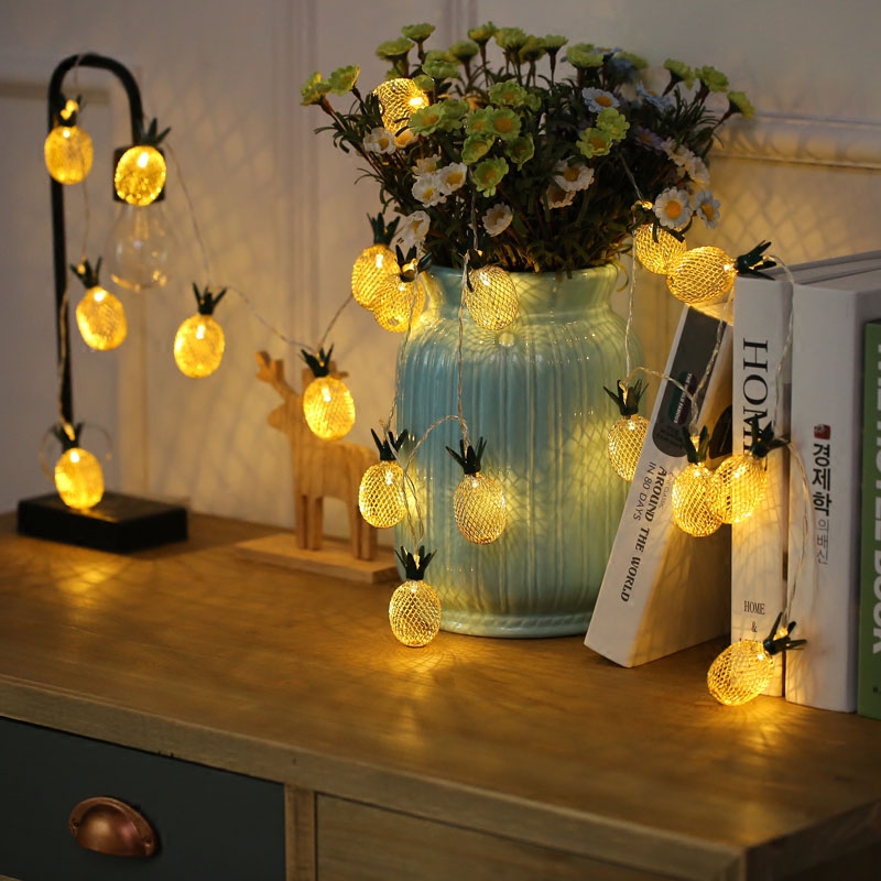 ins网红少女心房间布置chic铁艺菠萝卧室led小清新装饰灯串彩灯