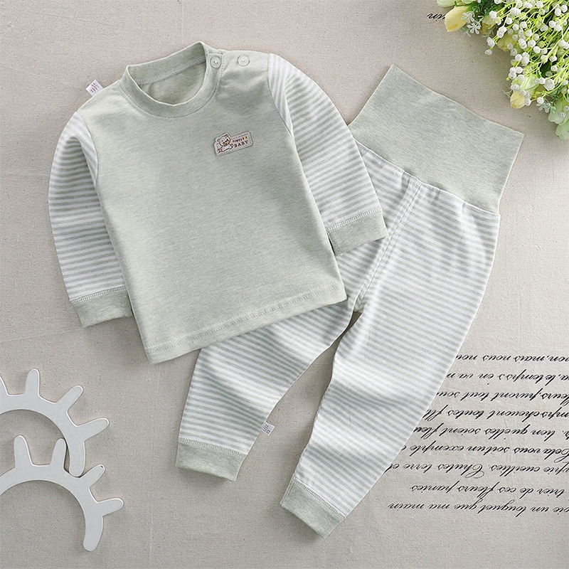 BABY COTTON HIGH-WAISTED BELLY PANTS SET 0 BABY COLOR COTTON AUTUMN CLOTHES AUTUMN PANTS BOYS AND GIRLS PAJAMAS LINE CLOTHES HOME CLOTHES 4