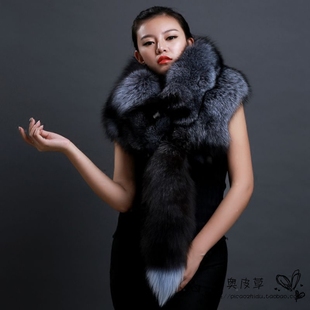 新款 男女毛領潮 皮草披肩特價 狐貍圍脖整只銀狐貍毛圍巾整張真皮