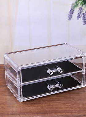透明水晶化妆品首饰收纳盒单层抽屉式 SF1008桌面工具带笔刷包邮