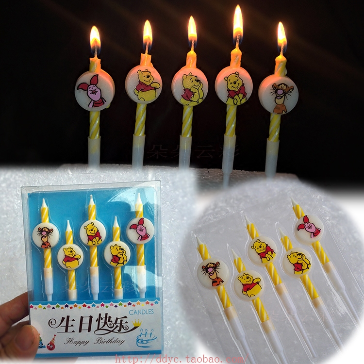 卡通图案螺纹烛生日蜡烛小熊带塑料杆蛋糕装饰萌熊PARTY儿童派对