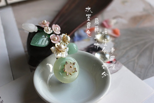 水墨音色 汉服发饰 岫玉贝壳花发夹 cos/或材料包 春分 青原樱