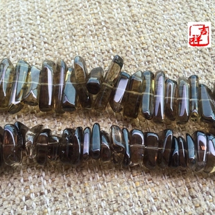 天然巴西茶晶中扁扁不规则随形长条柱diy串珠半成品手链项链