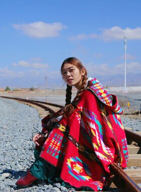 民族风披肩女春秋印巴斗篷围巾
