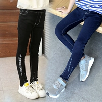 Quần bé gái xuân hè 2019 mẫu chân váy viền đen quần jeans cạp cao trong quần lửng ống rộng - Quần quan dui cho be