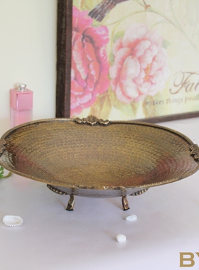 手工黄铜复古做旧锤纹托盘干果水果盘创意家居装饰摆件热卖印度