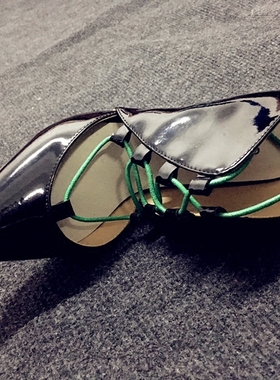 silla rulers女鞋凉鞋尖头黑色漆皮/绿色绑带超高跟舞台鞋系带