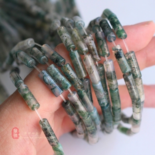 天然冰种水草玛瑙管珠 4*13mm绿苔藓玛瑙圆管散珠 DIY饰品配件