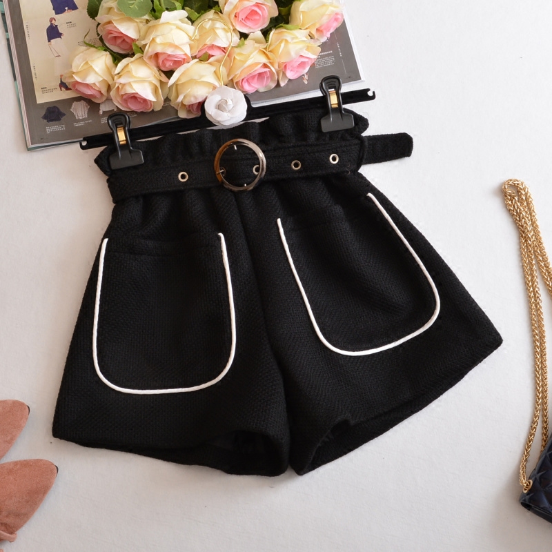 高腰毛呢韩版阔腿短裤女秋冬