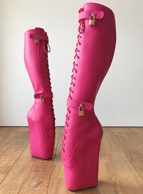 欧美性感玫红芭蕾包跟坡跟细跟超高靴  芭蕾高筒女靴 BLZB70XbMH