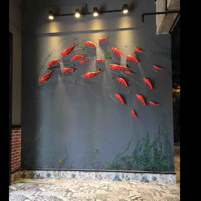 红色鱼群立体陶瓷软装饰品