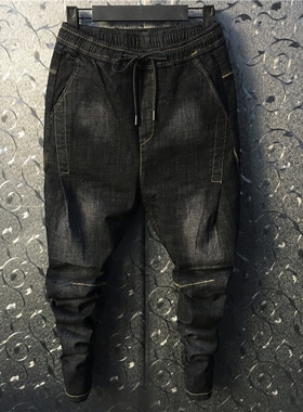 精神小伙哈伦牛仔裤社会青年修身小脚裤韩版束口铅笔裤春季长裤男