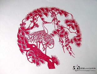 生日贺礼 仙鹤祝寿蔚县剪纸 手工刻 宣纸染色 出国礼品 新年窗花