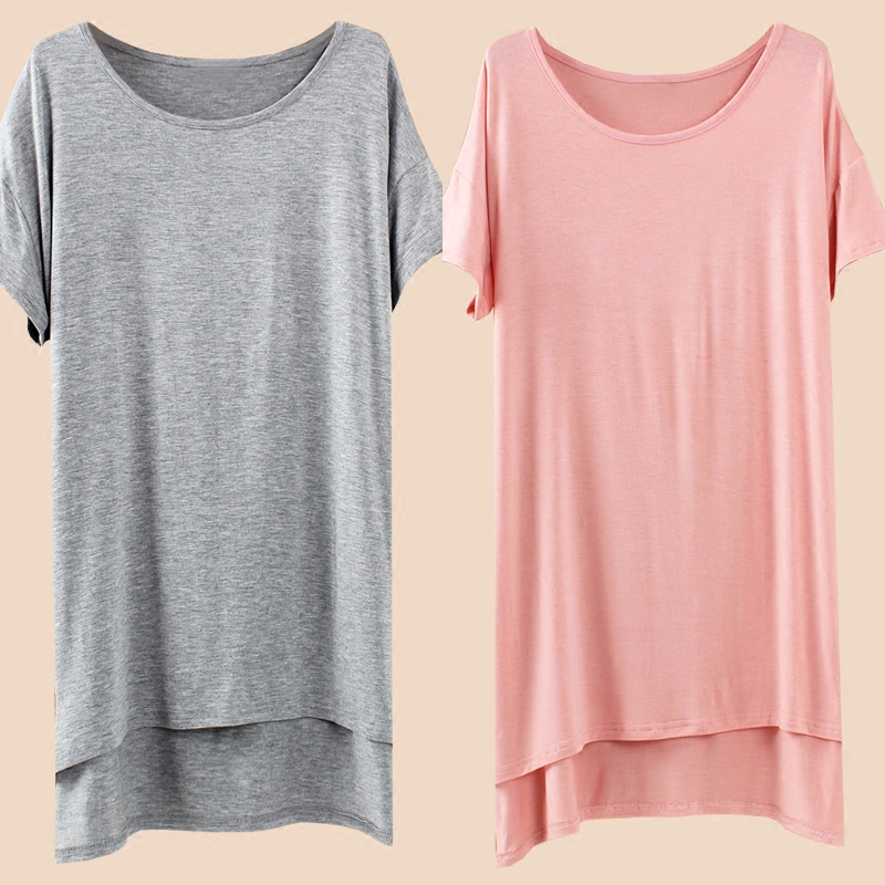 莫代尔短袖t恤女2022春夏季新款韩版潮中长款打底衫宽松丅上衣服