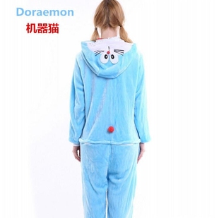 出口oneise doraemon机器猫哆啦A梦叮当猫卡通连体睡衣情侣加厚演