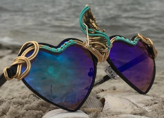 Sunnies㊣美国代购 手作特别仿古美丽心形铜线编织墨镜眼镜太阳镜