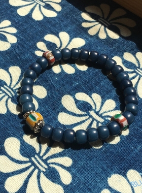 植物蓝染复古手链意大利琉璃手串