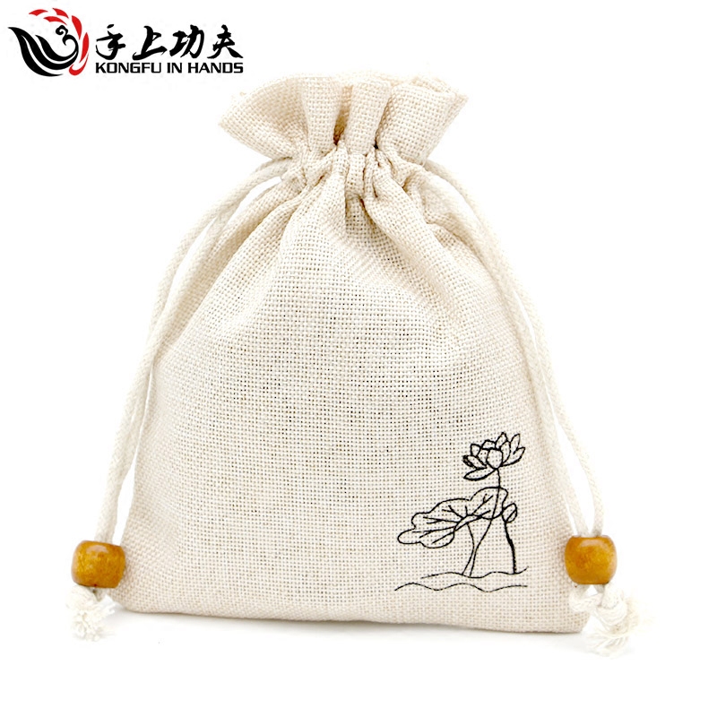 复古素雅荷花小布袋珠宝首饰收纳袋古玩佛珠手串包装束口袋包邮