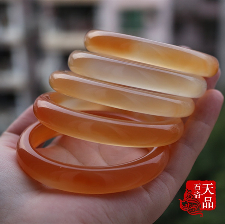 特价天然巴西原色冰彩俏色蜜糖色玉髓玛瑙手镯56mm-60mm