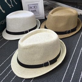 纯色短檐爵士草帽，男女士休闲礼帽舞台，出游逛街沙滩遮阳帽度假帽子