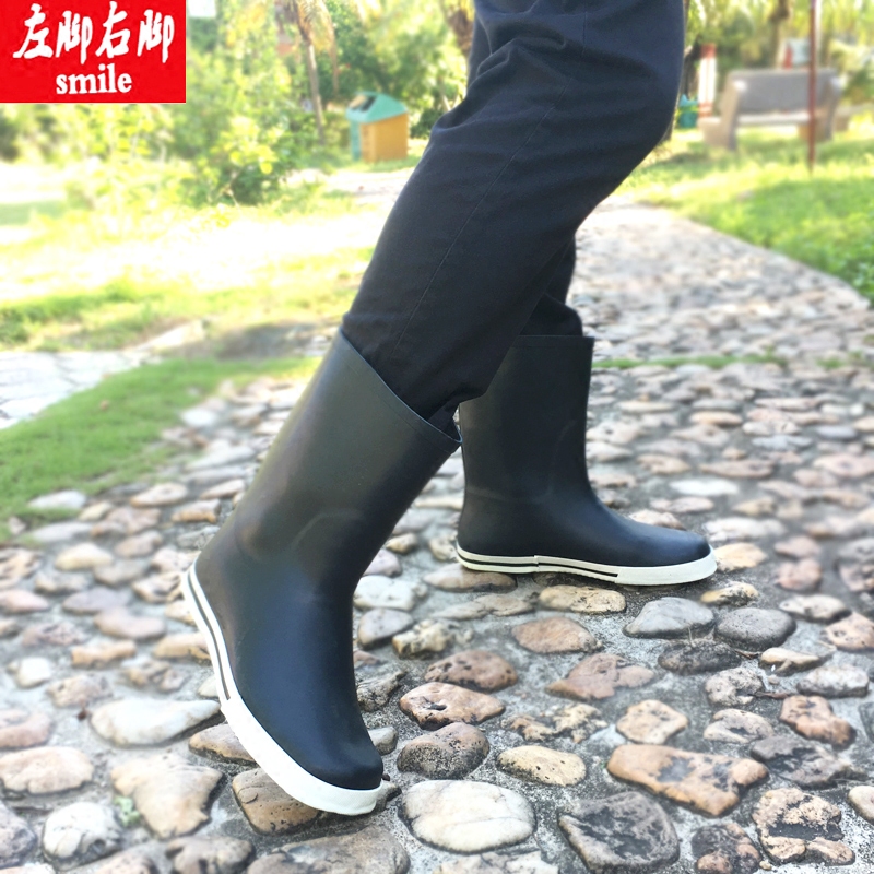 雨鞋男士中筒天然橡胶水鞋中帮平底防水靴成人胶鞋男加绒雨靴冬季