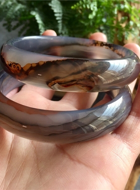 纯天然原色玉髓玛瑙水墨扁条手镯