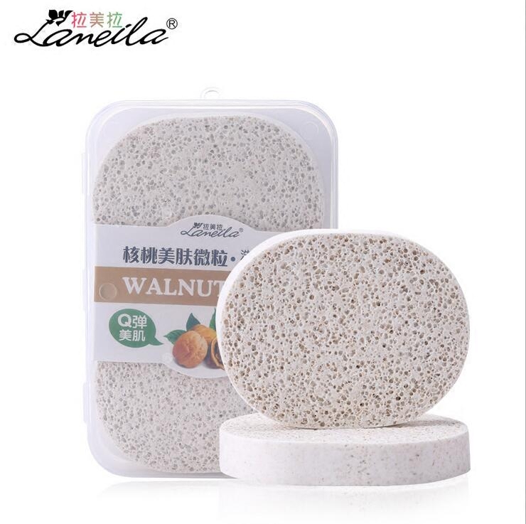 拉美拉核桃美肤微粒洗脸扑加大加厚洁面扑木浆棉2片带盒子装包邮