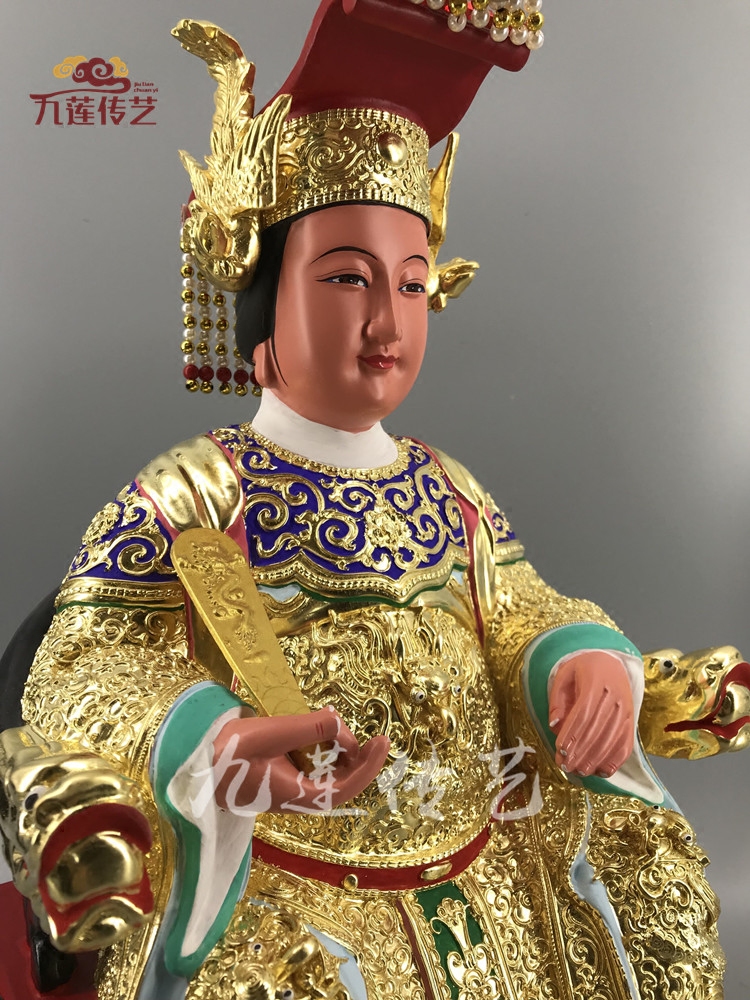 木雕神像妈祖天妃娘娘天后宫娘娘16寸香樟木高档漆线雕九莲木雕