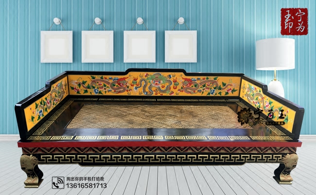 藏式手绘罗汉床 厂家直销彩绘禅床 手工龙纹沙发 绘画藤面美人榻
