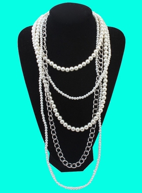 多层长款白色漂亮甜美风珍珠项链