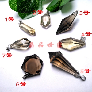 天然茶水晶灵摆吊坠烟晶挂坠单尖双尖多面体项坠礼品