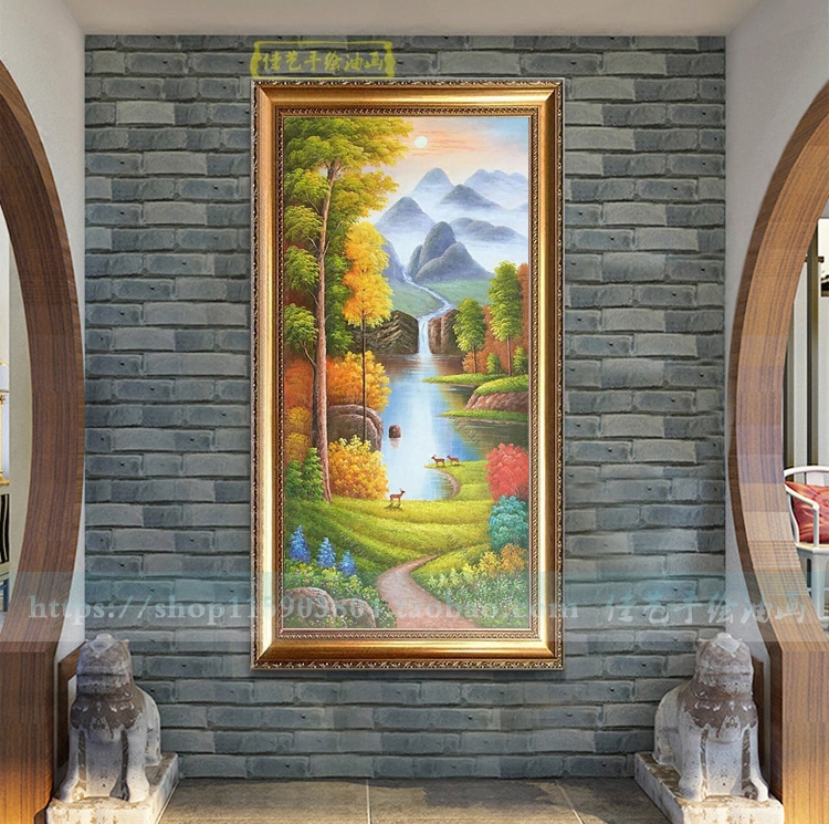 手绘三阳开泰小鹿竖版风景油画