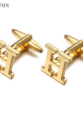 送礼盒高档袖扣男英文H字母袖扣法式袖扣衬衫光面商务cufflinks