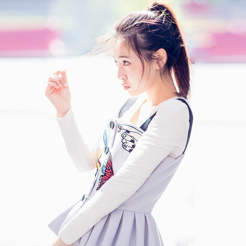 吴倩同款连衣裙2017新款夏季荷叶边刺绣背带裙女高腰网纱裙套装裙