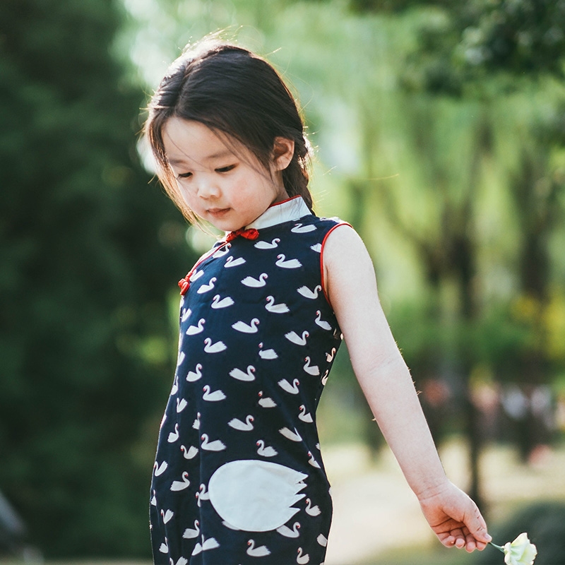 更牌夏季新款棉绸轻薄天鹅旗袍
