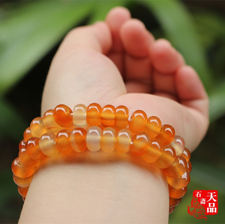 冲钻特价天然原色俏色冰透蜜糖色玉髓玛瑙算盘珠手链（6mm*10mm)