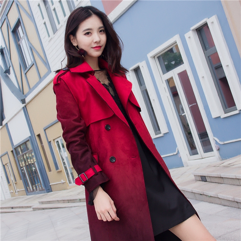 渐变色麂皮绒中长款风衣OL通勤帅气时尚气质外套女士2025春秋经典