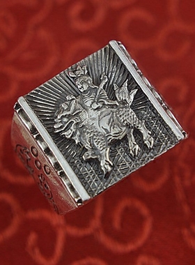 复古999纯银戒指男士狮子足银