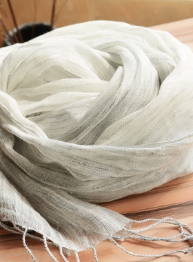 素色纯亚麻围巾女士春秋季薄款文艺棉麻百搭米白色丝巾流苏民族风