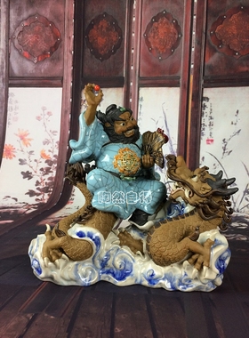乘龙钟馗摆件陶瓷工艺品石湾公仔