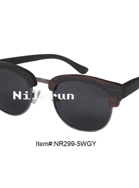 复古潮流黑色偏光镜片枪灰色金属圈进口黑檀木半框太阳眼镜墨镜