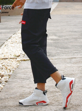 Ares＆Force贴布口袋休闲AF小脚裤加大码加肥工装秋裤男女棉布裤