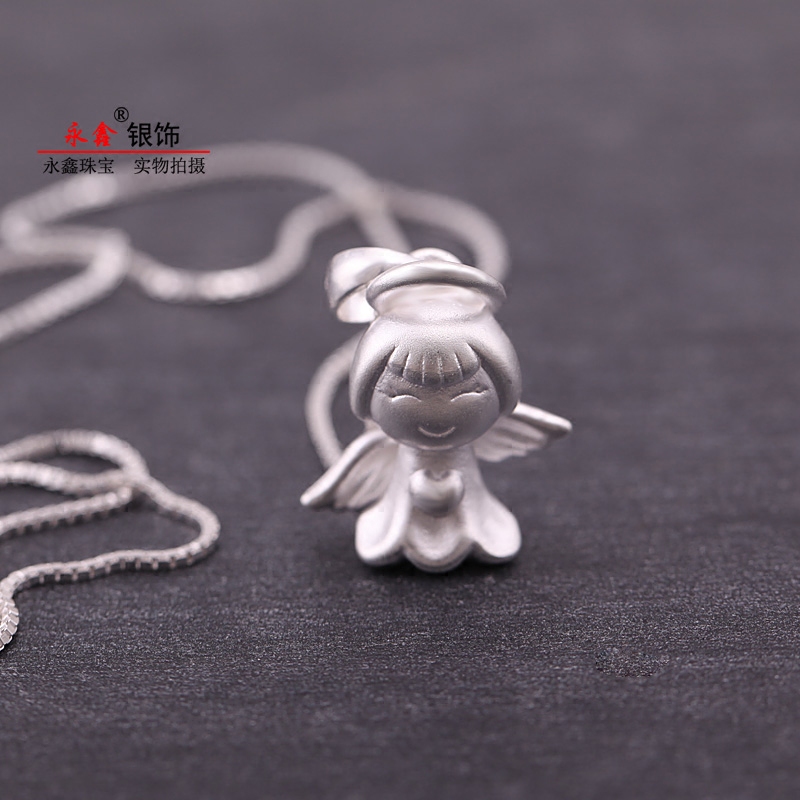 纯银吊坠正品韩版简约小天使短款图片