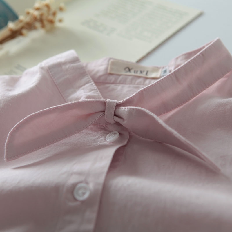 2018 spring new pattern Women's wear White shirt Cotton Rabbit Ears Stand collar literature Slim shirt long sleeve blousein the Women's clothing/Boutique , Shirt  category - from Buy2taobao.com to provide professional Taobao agent buy service