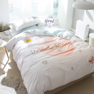 韩日式公主风简约清新时尚纯棉四件套全棉床上用品床单被套床品春