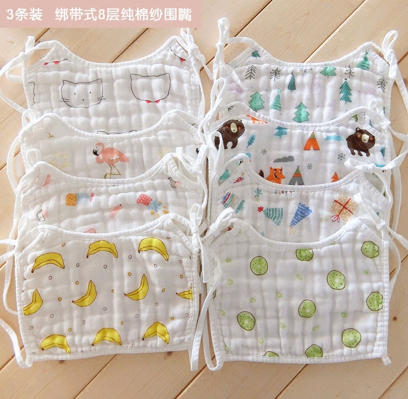 宝宝绑带式围嘴8层高密纯棉围兜