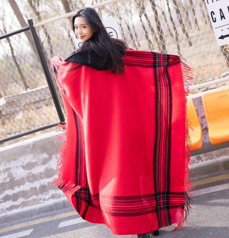 秋冬新款冬季加大加厚苏格兰格子羊毛方披肩毯大方巾