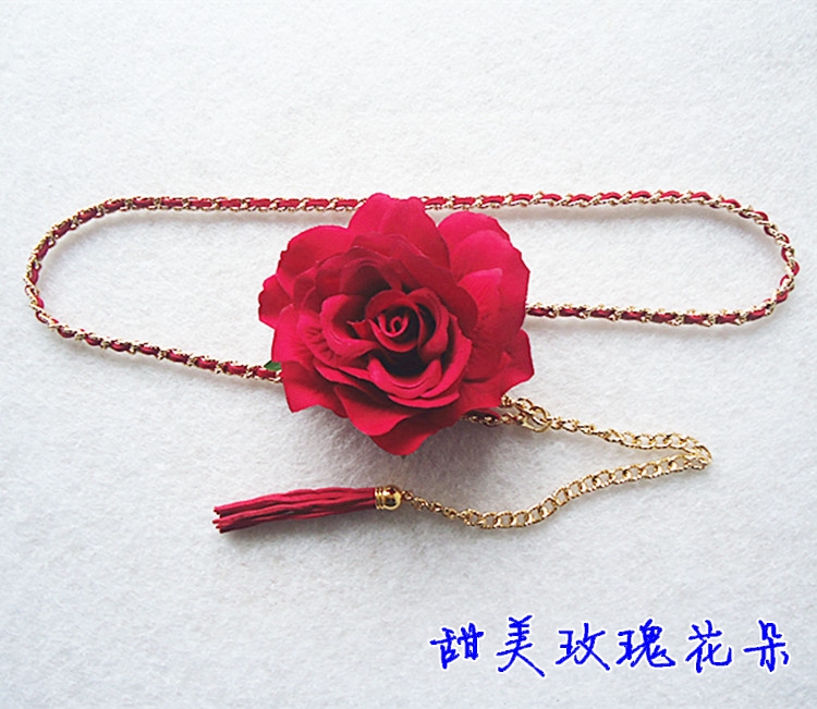 韩版大花朵女士夏季配饰流苏腰链